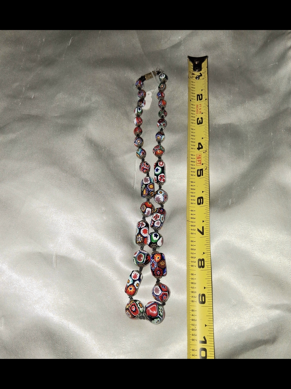 Vtg Handknotted Multicolor Millefiori Glass Bead Necklace - Picture 5 of 11